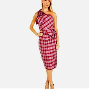 J Crew One Shoulder Silk blend Sheath Holiday Christmas Plaid Dress 8 & 10